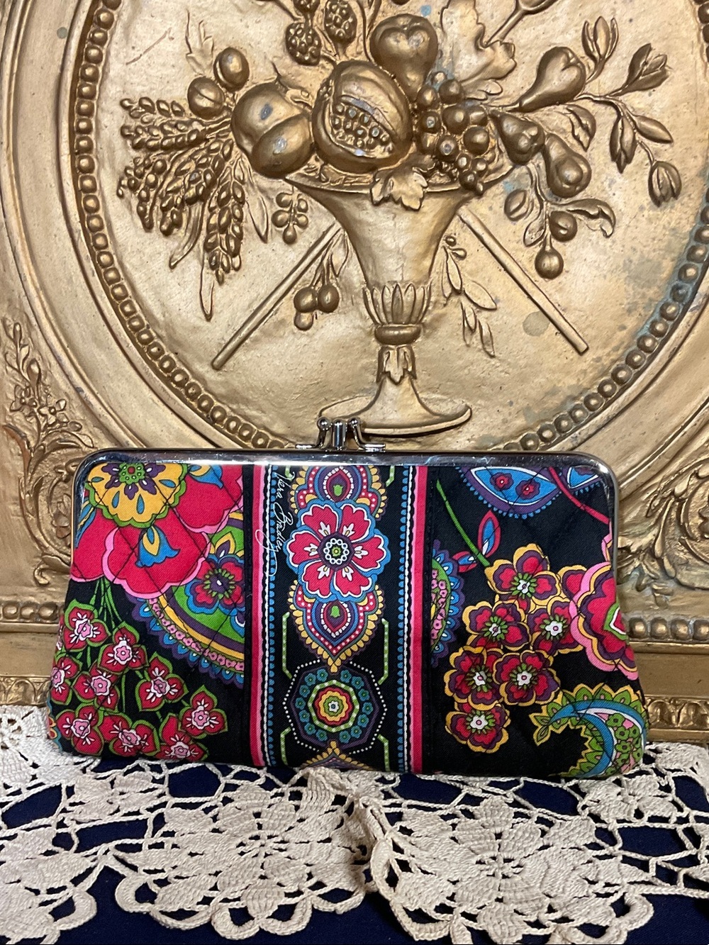 Retired Vera Bradley Symphony in Hue Clutch with Bright Floral Paisley Print